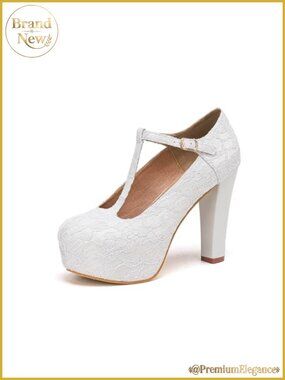 Women's Mary Janes T-Strap Lace Dress Wedding Shoes High Heel Pumps